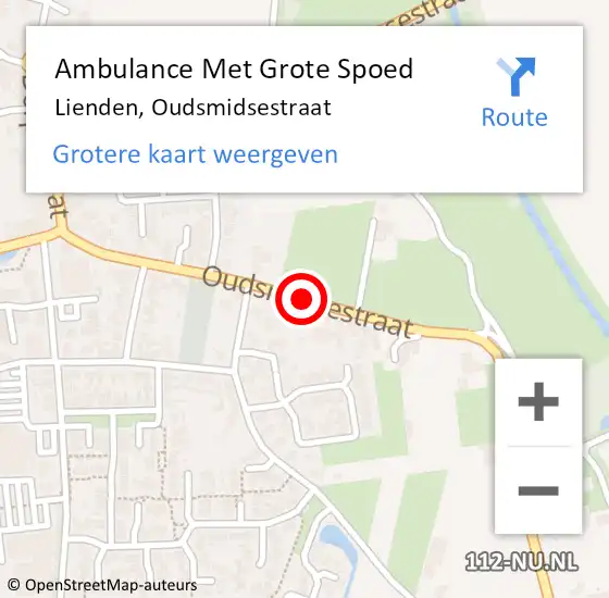 Locatie op kaart van de 112 melding: Ambulance Met Grote Spoed Naar Lienden, Oudsmidsestraat op 24 juni 2018 20:21