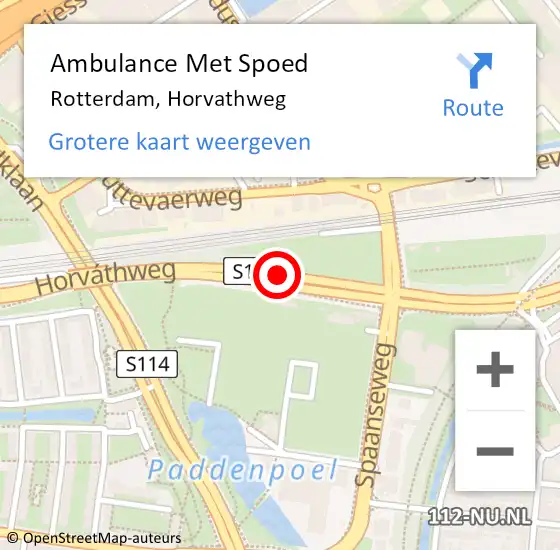 Locatie op kaart van de 112 melding: Ambulance Met Spoed Naar Rotterdam, Horvathweg op 24 juni 2018 20:45