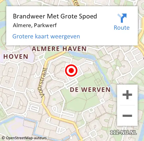 Locatie op kaart van de 112 melding: Brandweer Met Grote Spoed Naar Almere, Parkwerf op 24 juni 2018 20:53