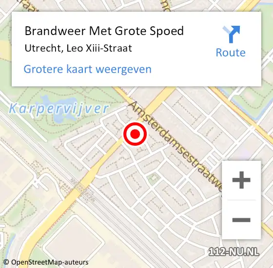 Locatie op kaart van de 112 melding: Brandweer Met Grote Spoed Naar Utrecht, Leo Xiii-Straat op 24 juni 2018 21:20