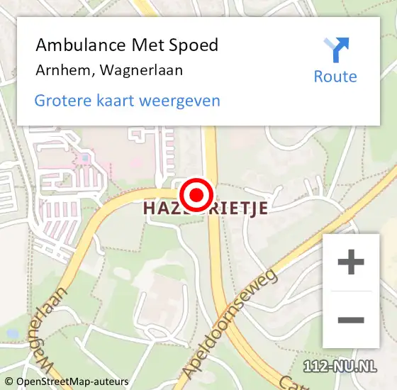 Locatie op kaart van de 112 melding: Ambulance Met Spoed Naar Arnhem, Wagnerlaan op 24 juni 2018 22:08