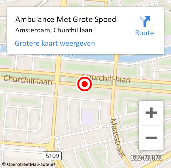 Locatie op kaart van de 112 melding: Ambulance Met Grote Spoed Naar Amsterdam, Churchilllaan op 24 juni 2018 22:09