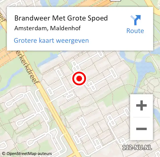 Locatie op kaart van de 112 melding: Brandweer Met Grote Spoed Naar Amsterdam, Maldenhof op 24 juni 2018 23:04