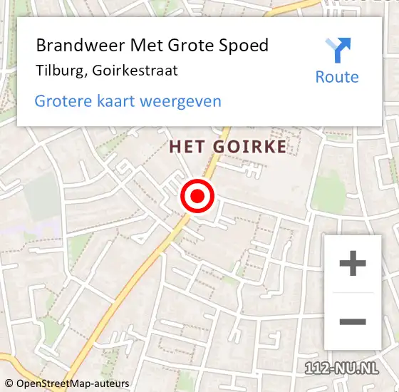 Locatie op kaart van de 112 melding: Brandweer Met Grote Spoed Naar Tilburg, Goirkestraat op 24 juni 2018 23:12