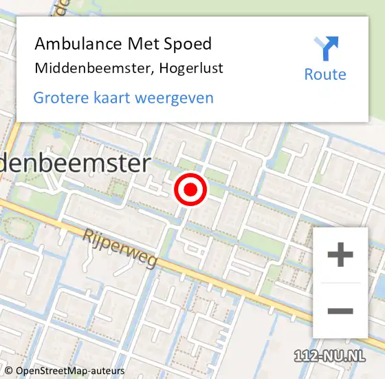 Locatie op kaart van de 112 melding: Ambulance Met Spoed Naar Middenbeemster, Hogerlust op 24 juni 2018 23:55