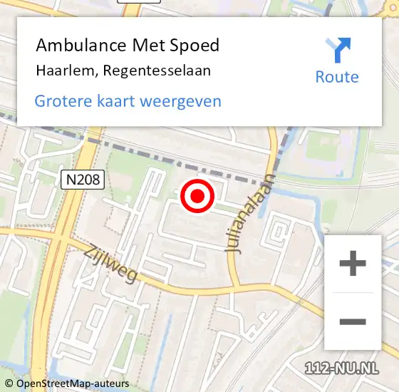 Locatie op kaart van de 112 melding: Ambulance Met Spoed Naar Haarlem, Regentesselaan op 25 juni 2018 00:06