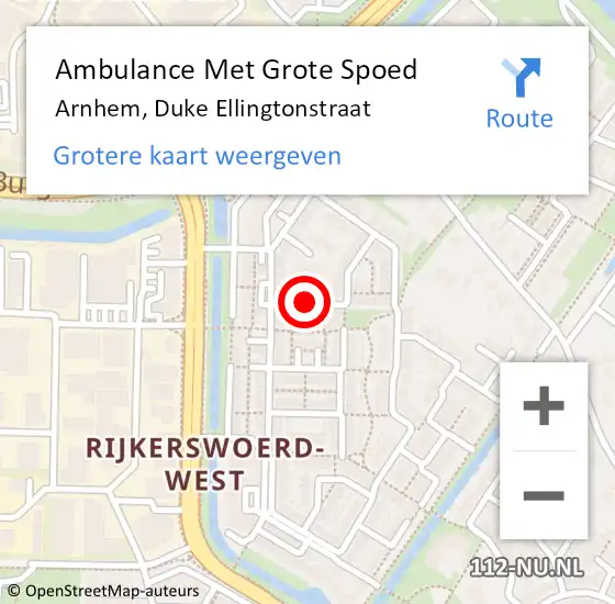Locatie op kaart van de 112 melding: Ambulance Met Grote Spoed Naar Arnhem, Duke Ellingtonstraat op 25 juni 2018 00:53