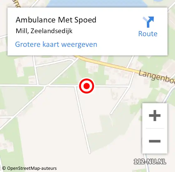 Locatie op kaart van de 112 melding: Ambulance Met Spoed Naar Mill, Zeelandsedijk op 25 juni 2018 01:10