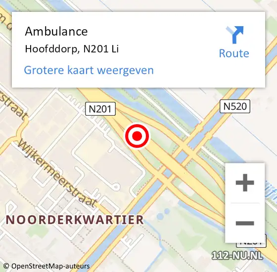 Locatie op kaart van de 112 melding: Ambulance Hoofddorp, N201 Re op 25 juni 2018 05:33