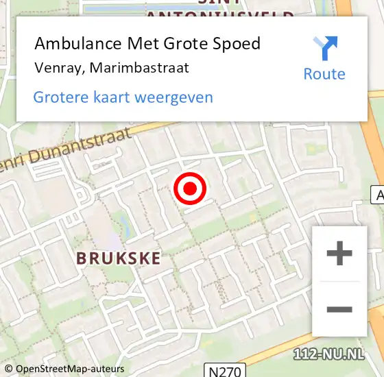 Locatie op kaart van de 112 melding: Ambulance Met Grote Spoed Naar Venray, Marimbastraat op 25 juni 2018 06:27