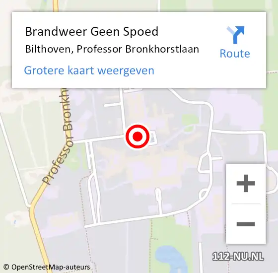 Locatie op kaart van de 112 melding: Brandweer Geen Spoed Naar Bilthoven, Professor Bronkhorstlaan op 25 juni 2018 08:48