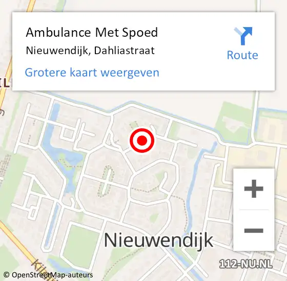 Locatie op kaart van de 112 melding: Ambulance Met Spoed Naar Nieuwendijk, Dahliastraat op 25 juni 2018 08:50