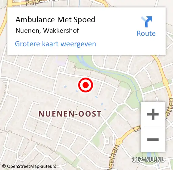 Locatie op kaart van de 112 melding: Ambulance Met Spoed Naar Nuenen, Wakkershof op 25 juni 2018 09:55