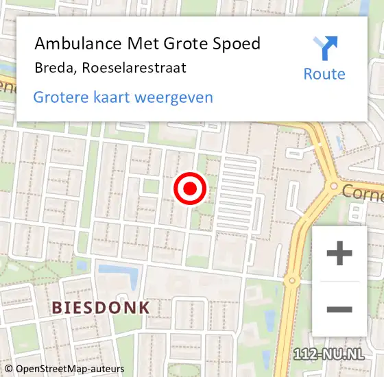 Locatie op kaart van de 112 melding: Ambulance Met Grote Spoed Naar Breda, Roeselarestraat op 25 juni 2018 10:55