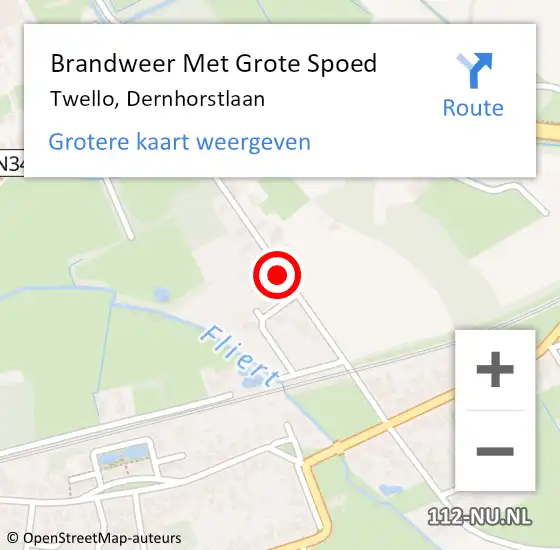 Locatie op kaart van de 112 melding: Brandweer Met Grote Spoed Naar Twello, Dernhorstlaan op 25 juni 2018 11:40