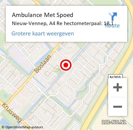 Locatie op kaart van de 112 melding: Ambulance Met Spoed Naar Nieuw-Vennep, A4 Re hectometerpaal: 18,1 op 25 juni 2018 12:19