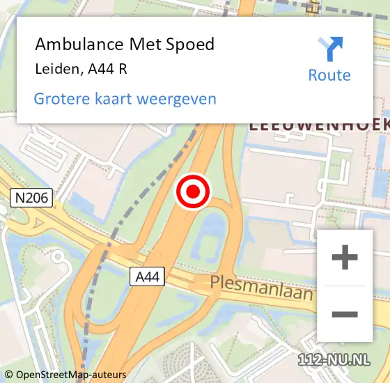 Locatie op kaart van de 112 melding: Ambulance Met Spoed Naar Leiden, A44 R op 25 juni 2018 12:22