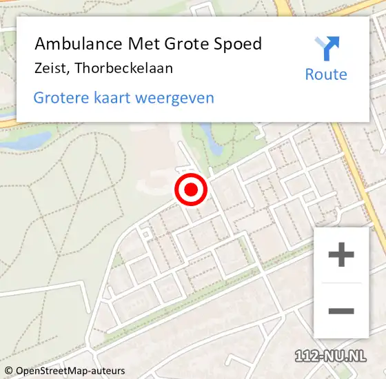 Locatie op kaart van de 112 melding: Ambulance Met Grote Spoed Naar Zeist, Thorbeckelaan op 25 juni 2018 13:23
