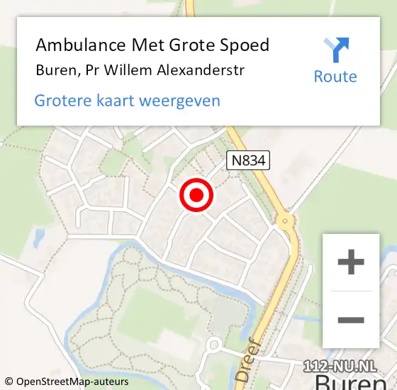 Locatie op kaart van de 112 melding: Ambulance Met Grote Spoed Naar Buren, Pr Willem Alexanderstr op 25 juni 2018 13:38