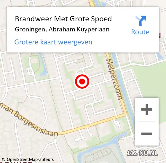 Locatie op kaart van de 112 melding: Brandweer Met Grote Spoed Naar Groningen, Abraham Kuyperlaan op 28 februari 2014 17:59