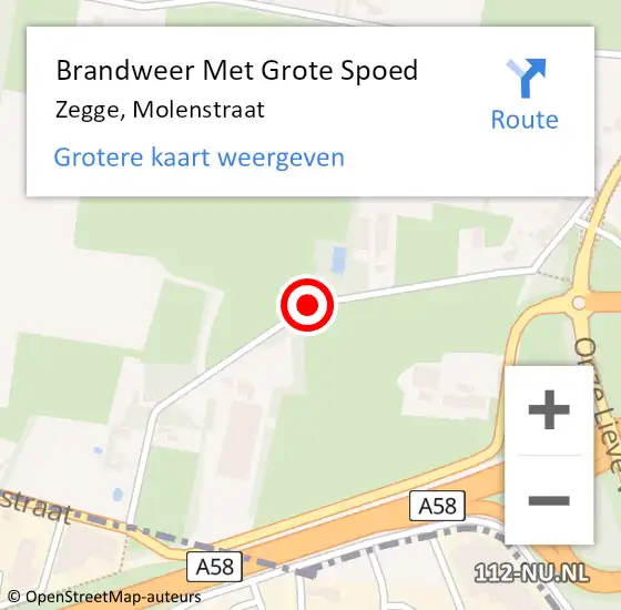 Locatie op kaart van de 112 melding: Brandweer Met Grote Spoed Naar Zegge, Molenstraat op 25 juni 2018 15:09