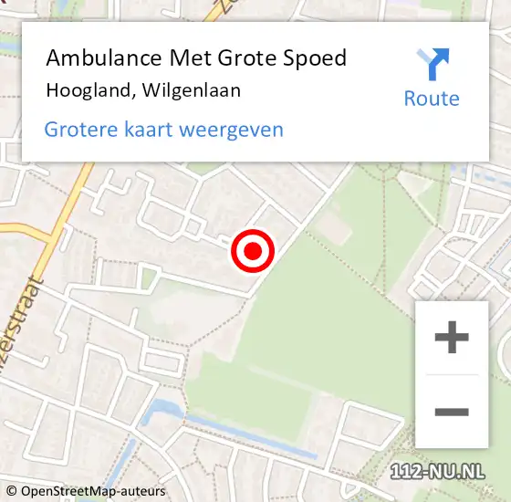 Locatie op kaart van de 112 melding: Ambulance Met Grote Spoed Naar Hoogland, Wilgenlaan op 25 juni 2018 15:28