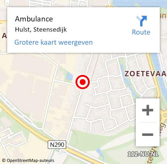 Locatie op kaart van de 112 melding: Ambulance Hulst, Steensedijk op 25 juni 2018 15:47
