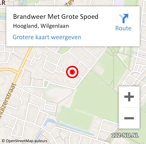 Locatie op kaart van de 112 melding: Brandweer Met Grote Spoed Naar Hoogland, Wilgenlaan op 25 juni 2018 15:49