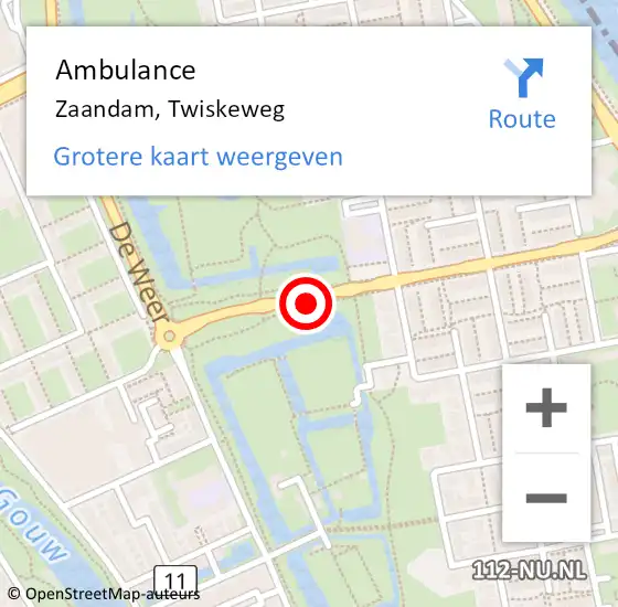 Locatie op kaart van de 112 melding: Ambulance Zaandam, Twiskeweg op 25 juni 2018 16:29