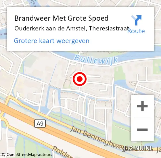 Locatie op kaart van de 112 melding: Brandweer Met Grote Spoed Naar Ouderkerk aan de Amstel, Theresiastraat op 25 juni 2018 17:09