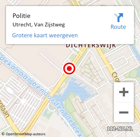 Locatie op kaart van de 112 melding: Politie Utrecht, Van Zijstweg op 25 juni 2018 17:14