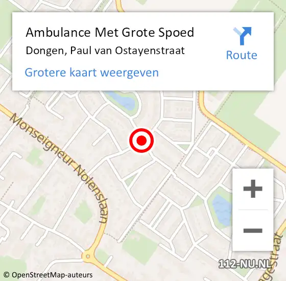 Locatie op kaart van de 112 melding: Ambulance Met Grote Spoed Naar Dongen, Paul van Ostayenstraat op 25 juni 2018 18:23