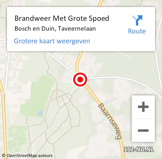 Locatie op kaart van de 112 melding: Brandweer Met Grote Spoed Naar Bosch en Duin, Taveernelaan op 25 juni 2018 19:23