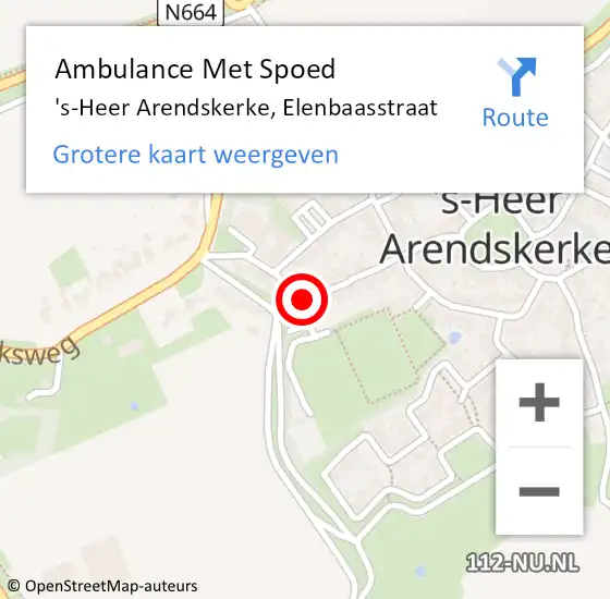 Locatie op kaart van de 112 melding: Ambulance Met Spoed Naar 's-Heer Arendskerke, Elenbaasstraat op 25 juni 2018 19:27