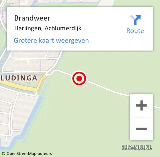 Locatie op kaart van de 112 melding: Brandweer Harlingen, Achlumerdijk op 25 juni 2018 19:36