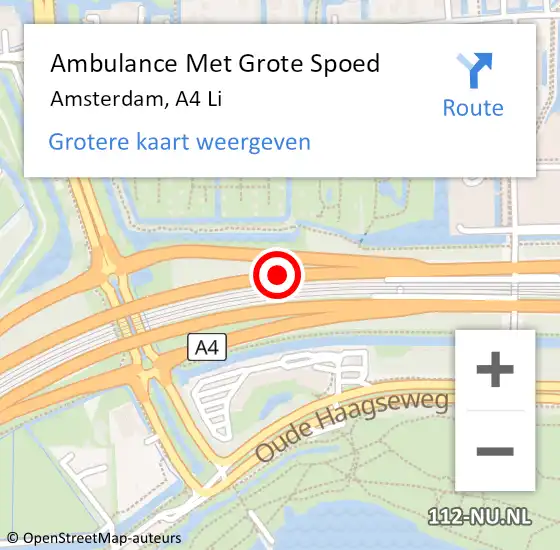 Locatie op kaart van de 112 melding: Ambulance Met Grote Spoed Naar Amsterdam, A4 Li op 25 juni 2018 20:07
