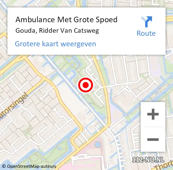 Locatie op kaart van de 112 melding: Ambulance Met Grote Spoed Naar Gouda, Ridder van Catsweg op 25 juni 2018 20:48