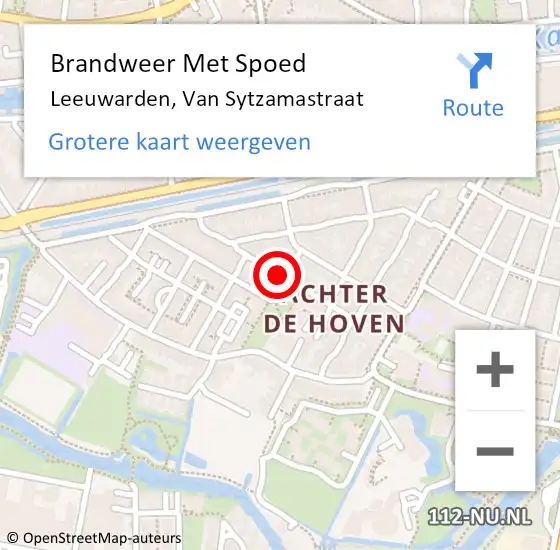 Locatie op kaart van de 112 melding: Brandweer Met Spoed Naar Leeuwarden, Van Sytzamastraat op 25 juni 2018 22:45