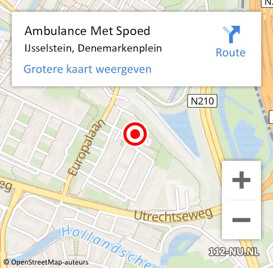 Locatie op kaart van de 112 melding: Ambulance Met Spoed Naar IJsselstein, Denemarkenplein op 26 juni 2018 00:45