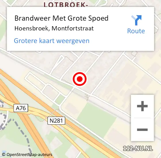 Locatie op kaart van de 112 melding: Brandweer Met Grote Spoed Naar Hoensbroek, Montfortstraat op 26 juni 2018 02:40