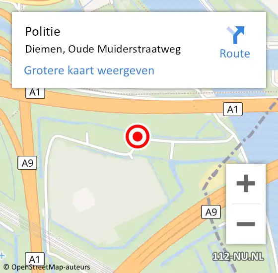 Locatie op kaart van de 112 melding: Politie Diemen, Oude Muiderstraatweg op 26 juni 2018 08:04