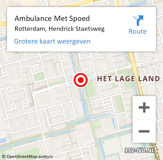 Locatie op kaart van de 112 melding: Ambulance Met Spoed Naar Rotterdam, Hendrick Staetsweg op 26 juni 2018 08:59