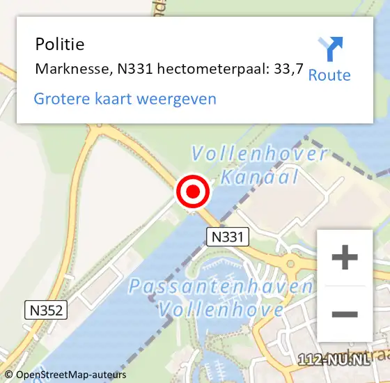 Locatie op kaart van de 112 melding: Politie Marknesse, N331 hectometerpaal: 33,7 op 26 juni 2018 09:09