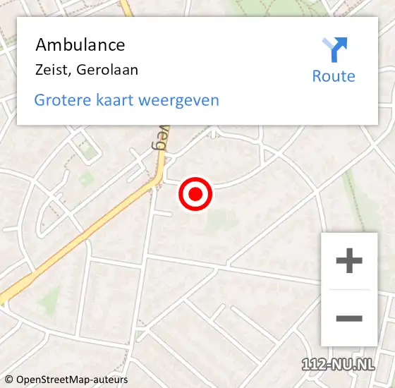 Locatie op kaart van de 112 melding: Ambulance Zeist, Gerolaan op 26 juni 2018 09:21