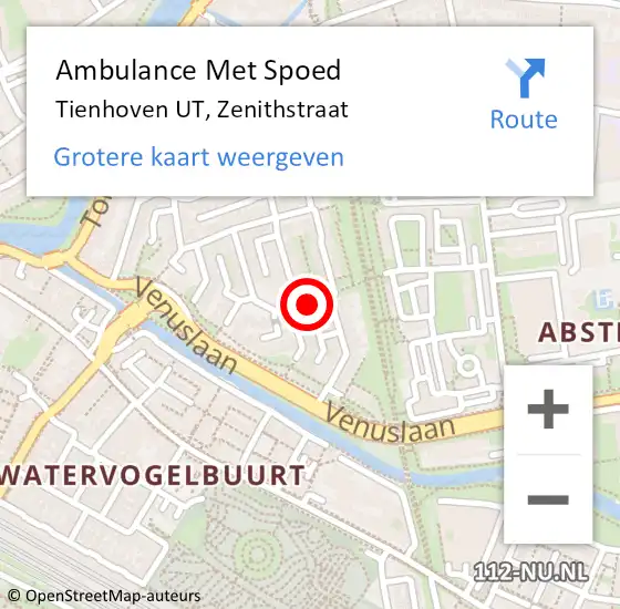 Locatie op kaart van de 112 melding: Ambulance Met Spoed Naar Tienhoven UT, Zenithstraat op 26 juni 2018 09:27