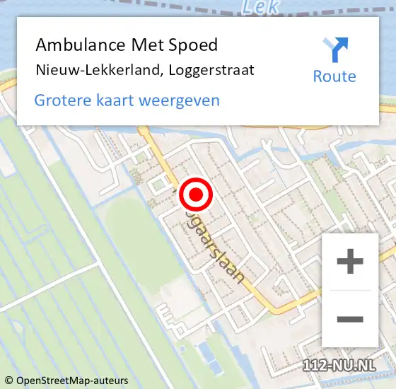 Locatie op kaart van de 112 melding: Ambulance Met Spoed Naar Nieuw-Lekkerland, Loggerstraat op 26 juni 2018 10:41