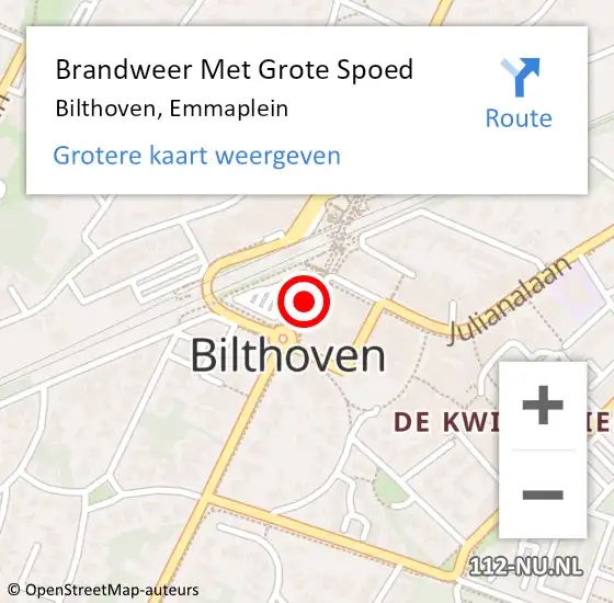 Locatie op kaart van de 112 melding: Brandweer Met Grote Spoed Naar Bilthoven, Emmaplein op 26 juni 2018 13:03