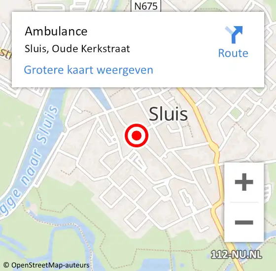 Locatie op kaart van de 112 melding: Ambulance Sluis, Oude Kerkstraat op 26 juni 2018 13:08