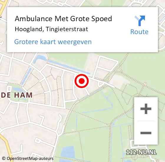 Locatie op kaart van de 112 melding: Ambulance Met Grote Spoed Naar Hoogland, Tingieterstraat op 26 juni 2018 15:28