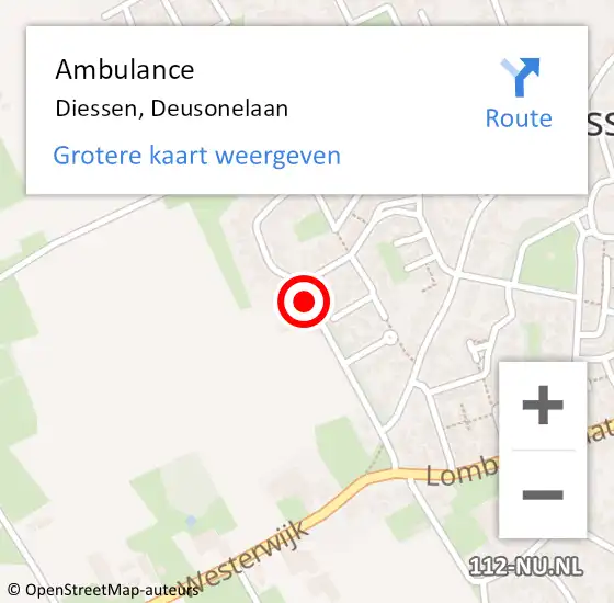 Locatie op kaart van de 112 melding: Ambulance Diessen, Deusonelaan op 26 juni 2018 15:33